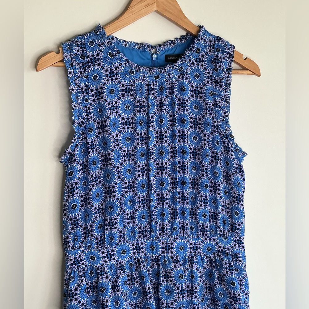 Vibrant Blue Mosaic Print Tiered Midi Sleeveless dress Sz 10 fit & flare Summer - Picture 3 of 9